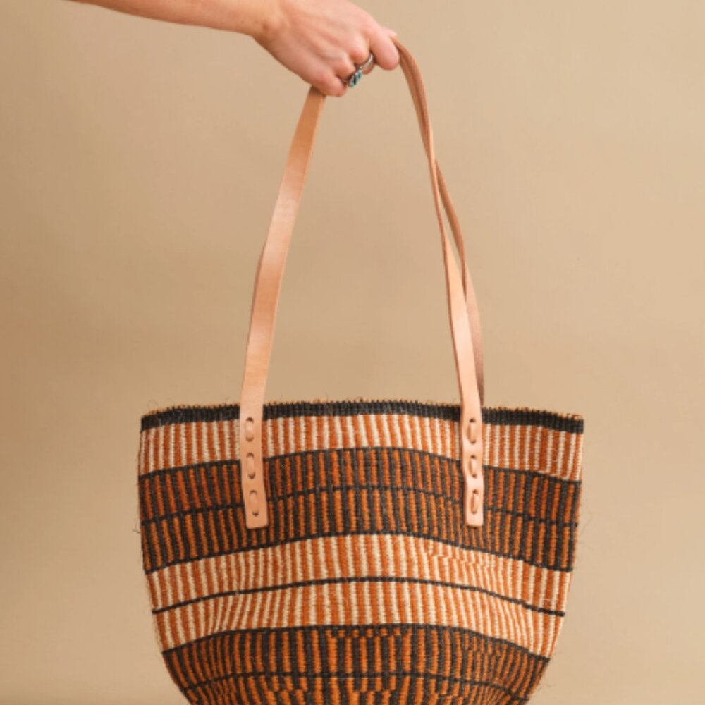 Jenna Bee Medium Brown Stripes Sisal Basket Bag - Picture 5 of 5